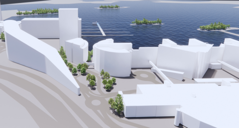 3d-modellering av Kägeluddens södra del från sydvästlig riktning. 