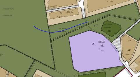 Asemakaavapohjalle lisätty valaistava reitti.