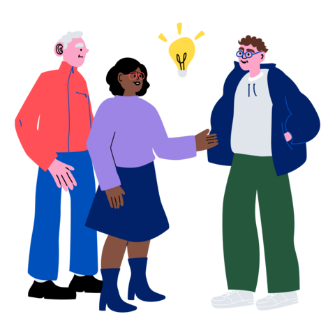 Piirroskuva ideoivasta ihmisryhmästä