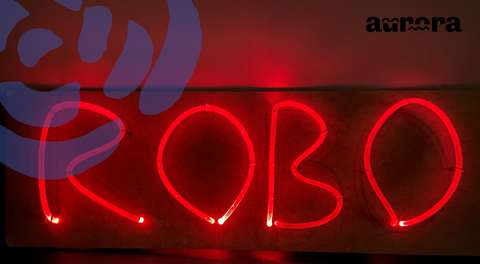 valokyltti jossa lukee punaisella valolla Robo.