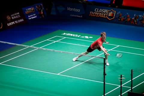 The picture shows Joakim Oldorff who is the Finnish National Badminton Champion in men's doubles.