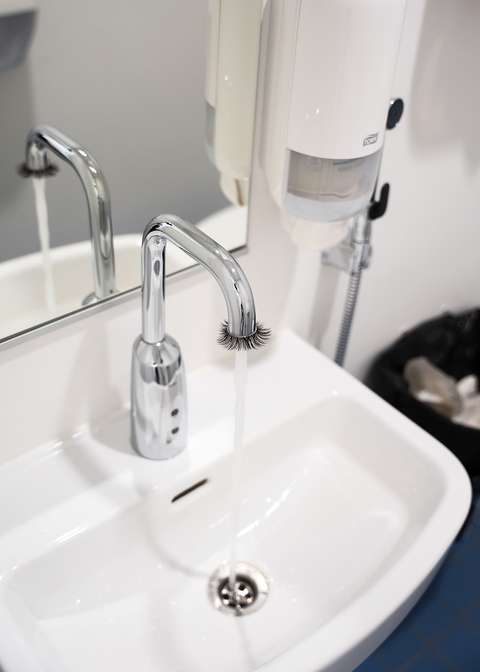 pesualla ja hana, jossa ripsi-taideteos