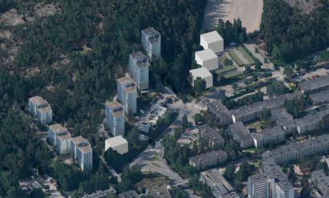 Alakartanontielle suunniteltavat uudet rakennukset viistoilmakuvassa.