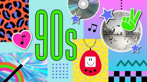 Värikäs graafinen elementtikollaasi.