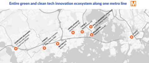 Metsostations and companies on the Espoo map.