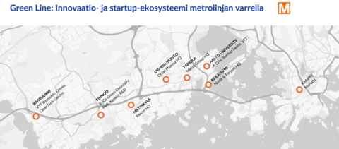 Metropysäkit ja yrityksiä kartalla.