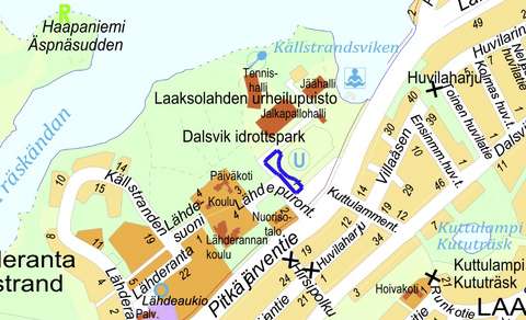 Opaskarttaotteeseen on merkitty suunnittelualue sinisellä viivalla.