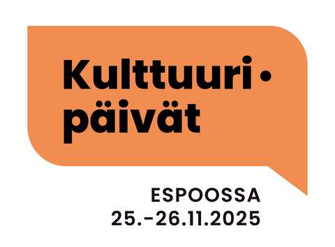 Logo, jossa puhekuplan sisällä teksti "Kulttuuripäivät". Alapuolella teksti "Espoossa 25.-26.11.2025".