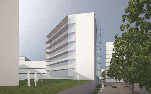 Havainnekuva kaava-alueesta Maarinportaan sillan suunnasta, Metsänneidonpolun itäpäästä. Etuvasemmalla suunniteltu rakennus. 