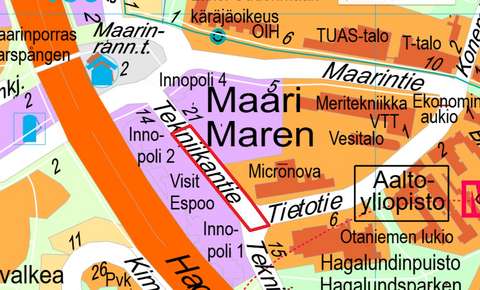 Opaskarttapohjaan on merkitty suunnittelualue.