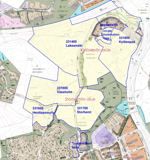 asemakaava-alueiden nimet ja alustavat rajaukset