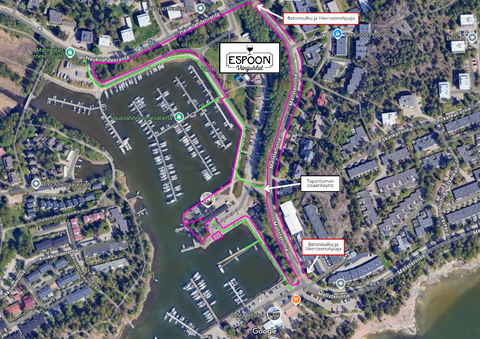 Kuvassa on Haukilahden venealueen karttakuva, johon on merkitty Espoon Viinijihlien tapahtuma-alue.