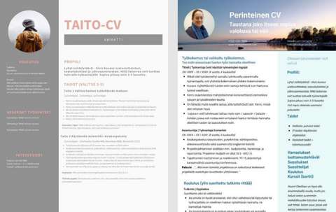 Esimerkkejä erilaisista CV-malleista.