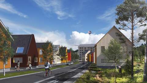 Kivoja omakotitaloja tien kadun varrella.