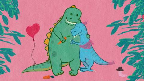 Tecknad bild till Wasa Teaters Dinosauria.