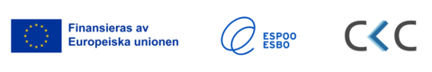 Logotyper: Europeiska unionens finansieringslogotyp, Espoo stads logotyp och CLC:s logotyp.
