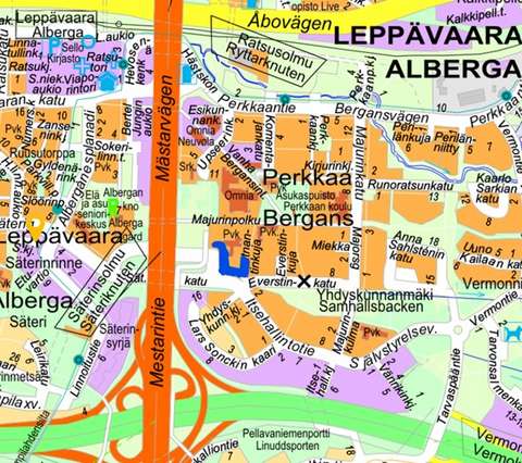 Suunnittelualue on merkitty opaskarttaan sinisellä viivalla.