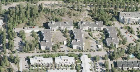 På bilden de nuvarande bostadshöghusen längs gatan Backliden. 