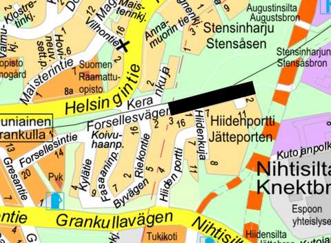 Opaskarttaan on merkitty suunniteltava alue mustalla viivalla.