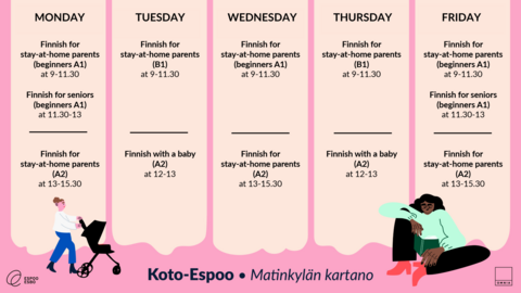 Koto-Espoon viikkokalenteri Matinkylän toimipisteessä englanniksi.
