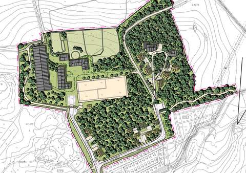 Havainnekuvassa on esitetty, miten alueelle on sijoitettu eri toiminnot.