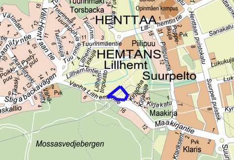 Opaskarttaan on merkitty suunnittelualue sinisellä rajauksella.