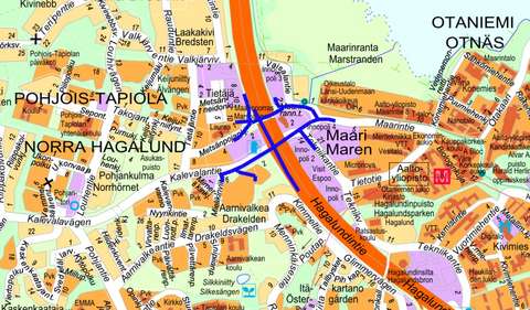 Opaskarttaan on merkitty suunniteltavat alueet.