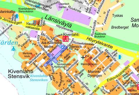 Opaskarttaan on merkitty suunnittelualue sinisellä varjostuksella.