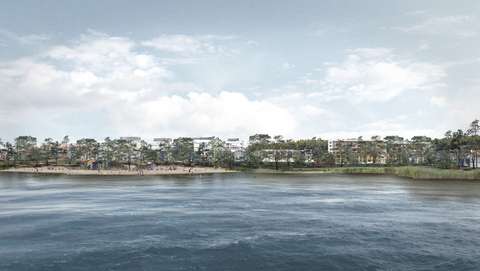  Havainnekuva mereltä. Suunnittelualue näkyy kuvassa oikealla puolella. 