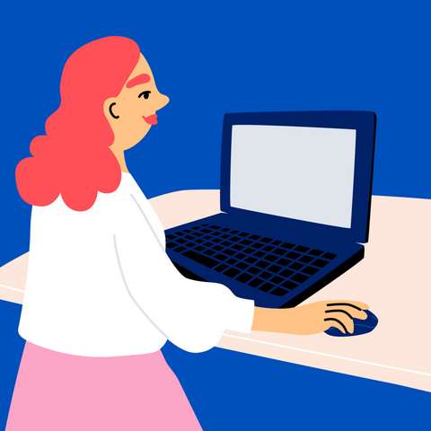 Kuvituskuva. Nainen tietokoneen ääressä.
