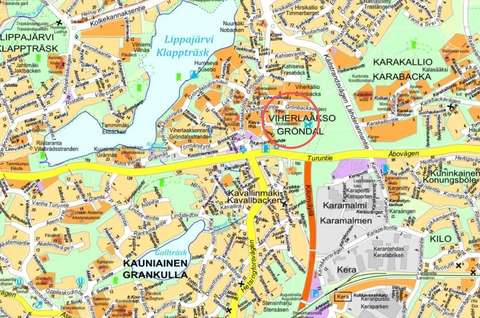 Karttakuva, jossa ympyröitynä rakennettavan lähiliikuntapaikan sijainti.