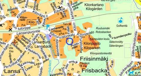 Pyölinmäen leikkipaikan sijainti opaskartalla