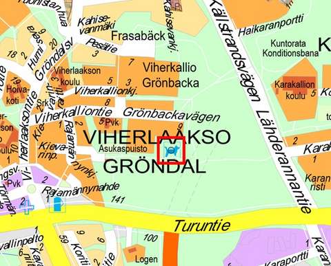 Opaskarttapohjaan on merkitty suunnittelualue punaisella rajauksella.