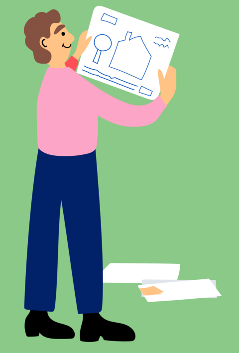 Henkilö katsoo rakennuspiirustusta