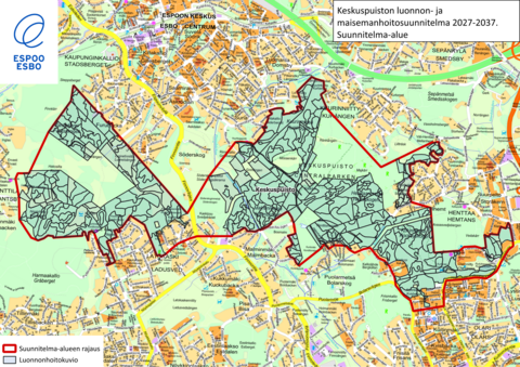 Keskuspuiston luonnon-ja maisemanhoitosuunnitelman aluerajaus
