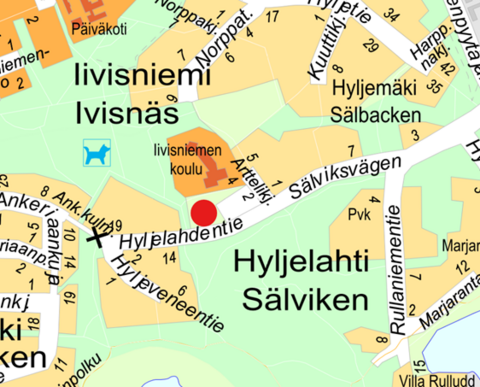 Opaskarttakuva havainnollistaa hankkeen alueen, joka on Hyljelahdenkenttä.