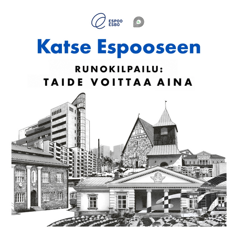 Mustavalkoinen kollaasikuva Espoon alueen rakennuksista.