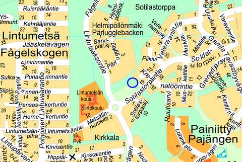 Sotilastorpankentän leikkipaikan sijainti opaskartalla