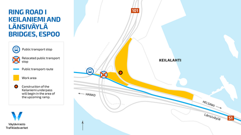Map of the construction site and changes to bus services.