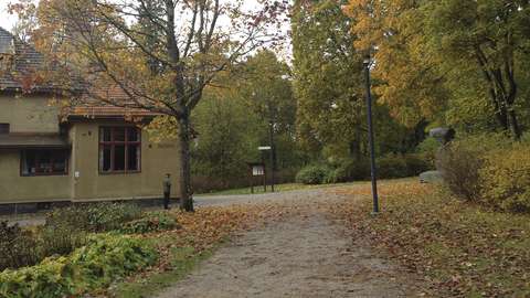 Villa Elfvikin piha-alue syksyllä ruskan väreissä.