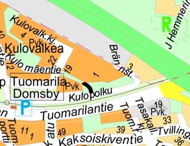 Opaskarttaan on merkitty Kulomäensyrjä mustalla viivalla.