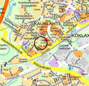 Opaskarttapohjaan on merkitty suunnittelualue mustalla ympyrällä.