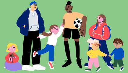 Piirroskuva lapsista ja nuorista.