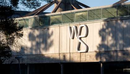 The facade of the WeeGee house, with letters W and G on the wall.
