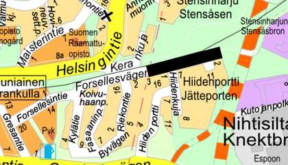 Opaskarttaan on merkitty suunniteltava alue mustalla viivalla.