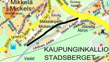 Opaskarttaan on merkitty suunniteltava alue mustalla viivalla.